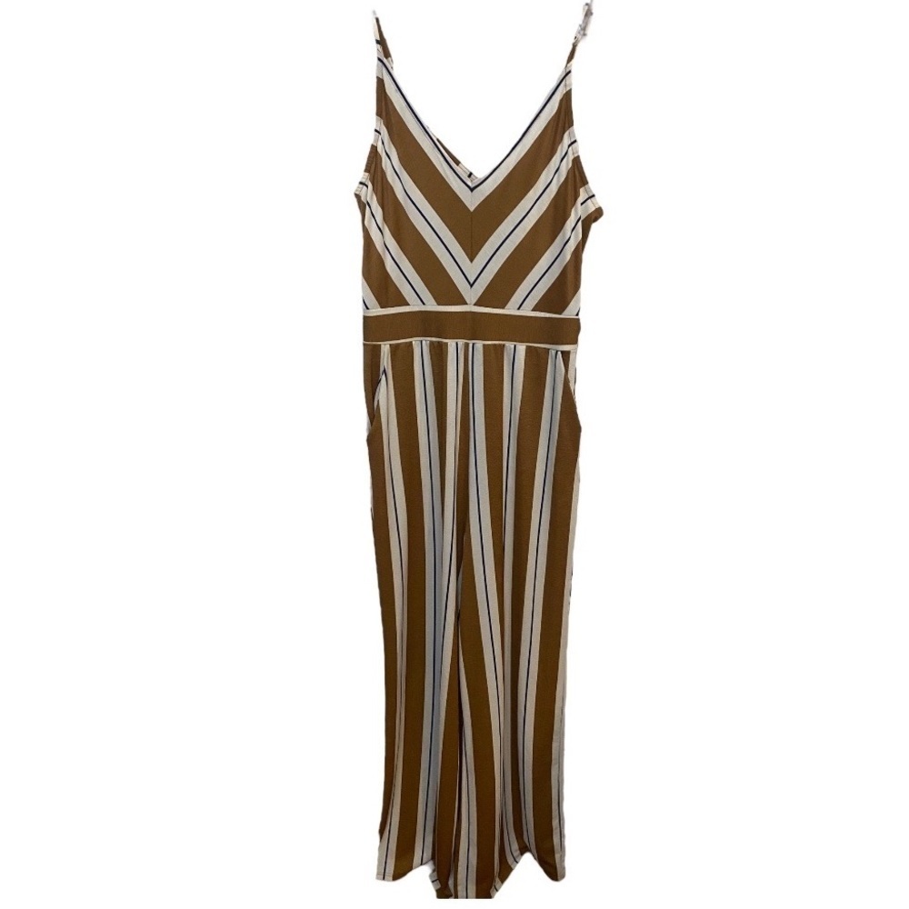 Altar’d State camel pin striped spaghetti strap jumpsuit